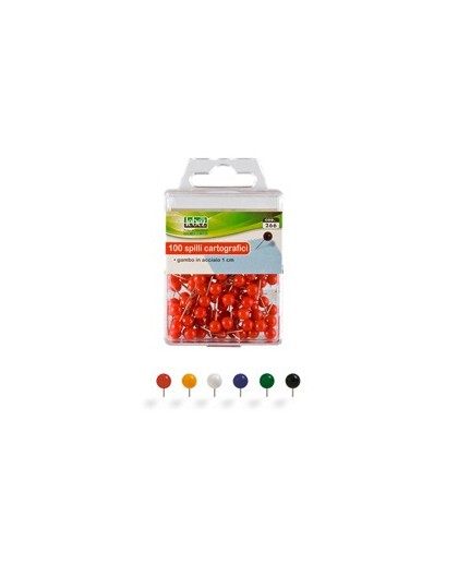 SCATOLA 100 SPILLI CARTOGRAFICI a SFERA ROSSO ART.266