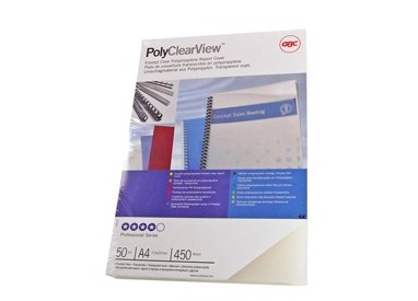 Scatola 100 copertine PolyClear View A4 300micron ppl neutro trasp.opaco GBC