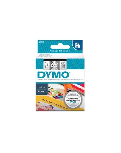 NASTRO DYMO TIPO D1 (6MMX7MT) NERO/TRASPARENTE 436100