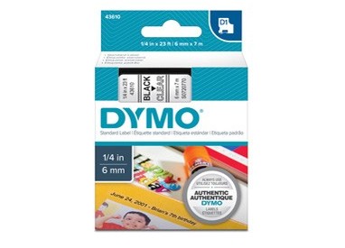 NASTRO DYMO TIPO D1 (6MMX7MT) NERO/TRASPARENTE 436100