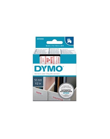 NASTRO DYMO TIPO D1 (12MMX7M) ROSSO/BIANCO 450150