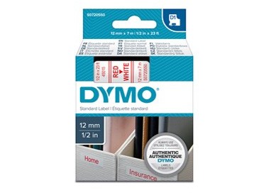 NASTRO DYMO TIPO D1 (12MMX7M) ROSSO/BIANCO 450150