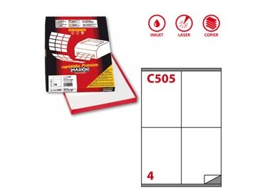 Etichetta adesiva C/505 bianca 100fg A4 105x140mm (4et/fg) Markin