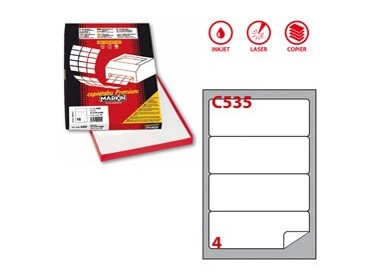 Etichetta adesiva C/535 bianca 100fg A4 190x61mm c/angoli arrot. (4et/fg) Markin
