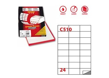 Etichetta adesiva C/510 bianca 100fg A4 70x37,12mm (24et/fg) Markin