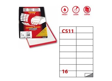 Etichetta adesiva C/511 bianca 100fg A4 105x37,12mm (16et/fg) Markin