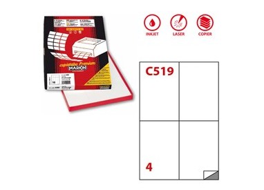 Etichetta adesiva C/519 bianca 100fg A4 105x148,5mm (4et/fg) Markin