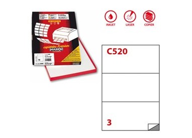 Etichetta adesiva C/520 bianca 100fg A4 210x99mm (3et/fg) Markin