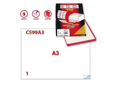 Etichetta adesiva C/599 bianca 100fg A3 420x297mm (1et/fg) Markin