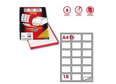Etichetta adesiva A/415 bianca 100fg A4 63,5X46,6mm (18eti/fg) Markin