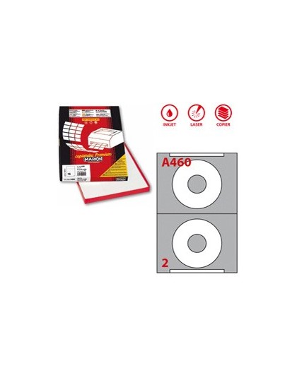 Etichetta adesiva A/460 bianca 100fg A4 x CD Ø114,5mm foro 41mm (2et/fg) Markin