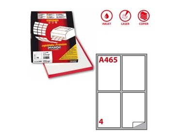 Etichetta adesiva A/465 bianca 100fg A4 139x99,1mm (4et/fg) Markin