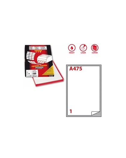 Etichetta adesiva A/475 bianca 100fg A4 199,6x289,1mm (1et/fg) Markin