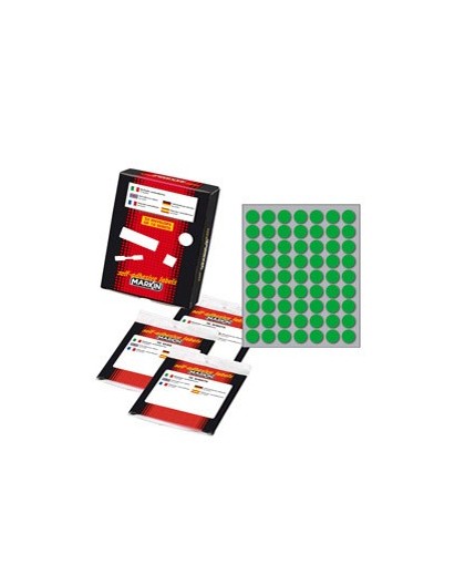 Etichetta adesiva verde tonda Ø14mm (10fogli x 63etichette) Markin