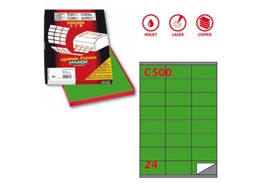 Etichetta adesiva C/500 verde 100fg A4 70x36mm (24et/fg) Markin