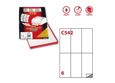 Etichetta adesiva C/542 bianca 100fg A4 70x148mm (6et/fg) Markin