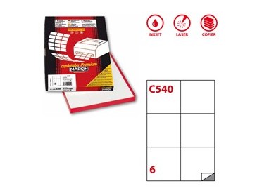 Etichetta adesiva C/540 bianca 100fg A4 105x99mm (6et/fg) Markin