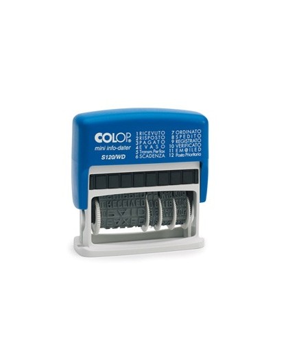 Timbro mini S120WD DATARIO + POLINOMIO 12diciture 4mm autoinchiostrante COLOP