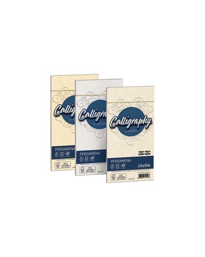 25 buste CALLIGRAPHY PERGAMENA 110x220mm 90gr oro FAVINI