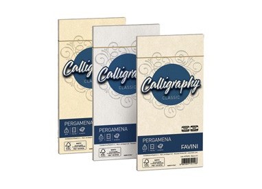 25 buste CALLIGRAPHY PERGAMENA 110x220mm 90gr oro FAVINI
