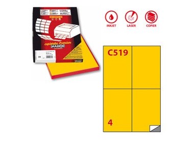 Etichetta adesiva C/519 giallo 100fg A4 105x148,5mm (4et/fg) Markin