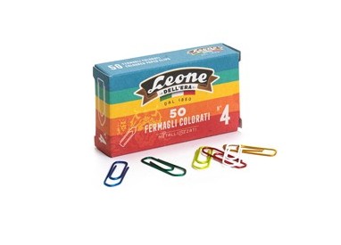 SCATOLA 50 FERMAGLI METALLO COLOR N.4 MM32 ANTIRUGGINE LEONE