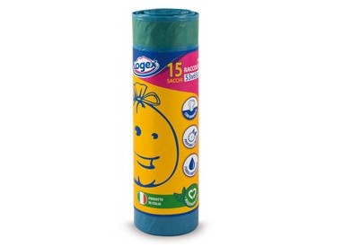 15 Sacchi immondizia 53x65cm 40Lt 25µ Blu con maniglie