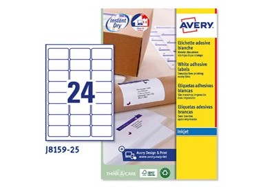 Etichetta adesiva J8159 bianca 25fg A4 63,5x33,9mm (24et/fg) inkjet Avery