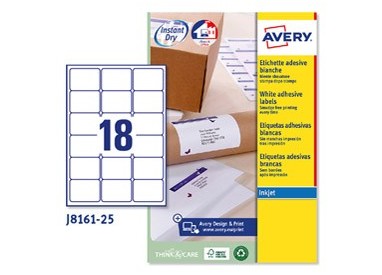 Etichetta adesiva J8161 bianca 25fg A4 63,5x46,6 (18et/fg) inkjet Avery