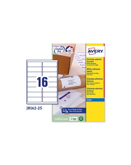 Etichetta adesiva J8162 bianca 25fg A4 99,1x33,9mm (16et/fg) inkjet Avery