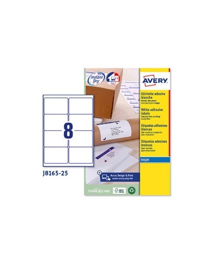 Etichetta adesiva J8165 bianca 25fg A4 99,1x67,7mm (8et/fg) inkjet Avery