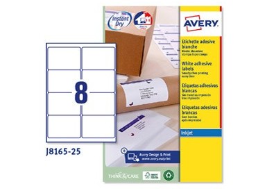 Etichetta adesiva J8165 bianca 25fg A4 99,1x67,7mm (8et/fg) inkjet Avery