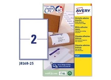 Etichetta adesiva J8168 bianca 25fg A4 199,6x143,5mm (2et/fg) inkjet Avery