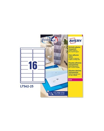 Poliestere adesivo L7562 trasparente 25fg A4 99,1x34mm (16et/fg) laser Avery