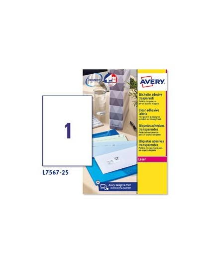 Poliestere adesivo L7567 trasparente 25fg A4 210x297mm (1et/fg) laser Avery
