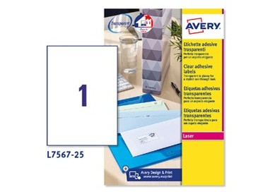 Poliestere adesivo L7567 trasparente 25fg A4 210x297mm (1et/fg) laser Avery