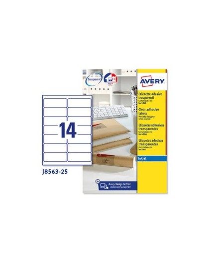 Poliestere adesivo J8563 trasparente 25fg A4 99,1X38,1 (14et/fg) Inkjet Avery