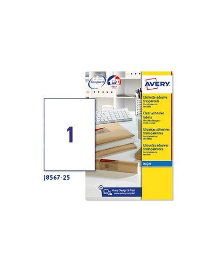 Poliestere adesivo J8567 trasparente 25fg A4 210x297mm (1et/fg) inkjet Avery