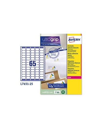Etichette adesive L7651 bianche 25fg A4 38,1x21,2mm (65et/fg) laser Avery