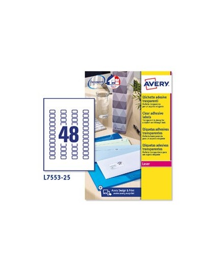 Poliestere adesivo L7553 trasparente 25fg A4 22x12,7mm (48et/fg) laser Avery
