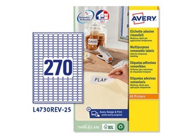 Etichetta adesiva L4730REV bianca rimovibili 25fg A4 17,8x10mm (270et/fg) laser
