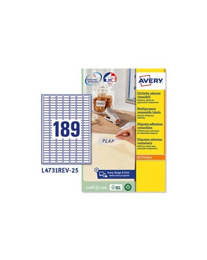 Etichetta adesiva L4731REV bianca rimovibili 25fg A4 25,4x10mm (189et/fg) laser