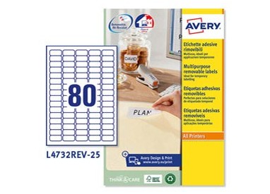 Etichetta adesiva L4732REV bianca rimovibili 25fg A435,6x16,9 (80et/fg) laser