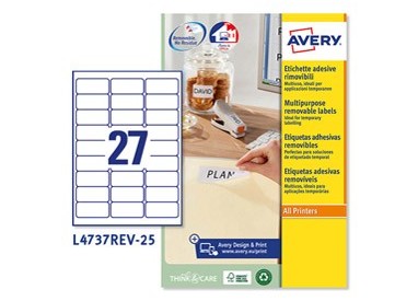 Etichetta adesiva L4737REV bianca rimovibili 25fg A4 63,5x29,6mm (27et/f) laser