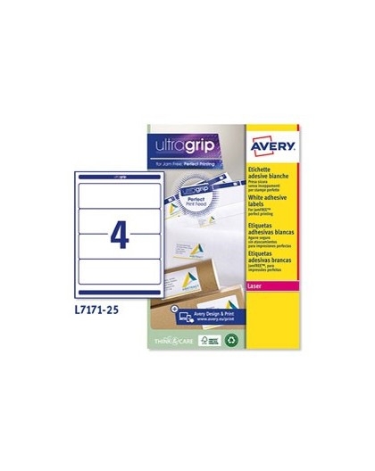 Etichetta adesiva L7171 bianca coprenti 25fg A4 200x60mm (4et/fg) Avery