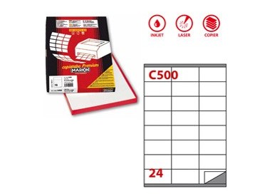 Etichetta adesiva C/500 bianca rimov. 100fg A4 70x36mm (24et/fg) Markin