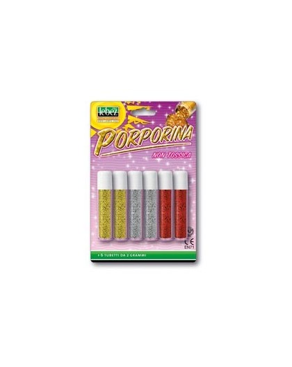 BUSTA 6 TUBI PORPORINA GLITTER ASSORTITO 2GR LEBEZ