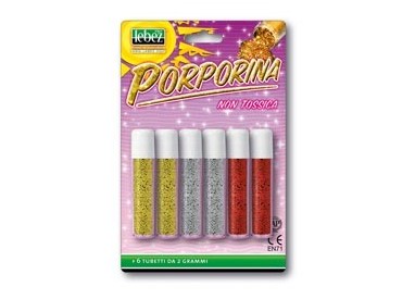BUSTA 6 TUBI PORPORINA GLITTER ASSORTITO 2GR LEBEZ