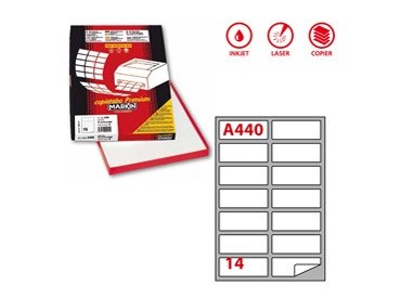 Etichetta adesiva A/440 bianca 100fg A4 99,1x38,1mm (14et/fg) Markin