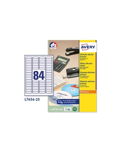 Etichette adesive L7656 bianche 25fg A4 46x11,1mm (84et/fg) inkjet/laser Avery